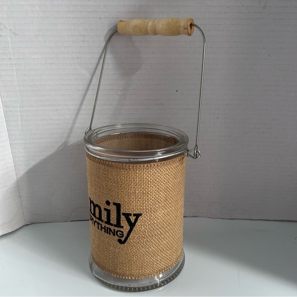 Manor Lane "Family" Large Burlap Wrapped Glass Lantern - Picture 2 of 7